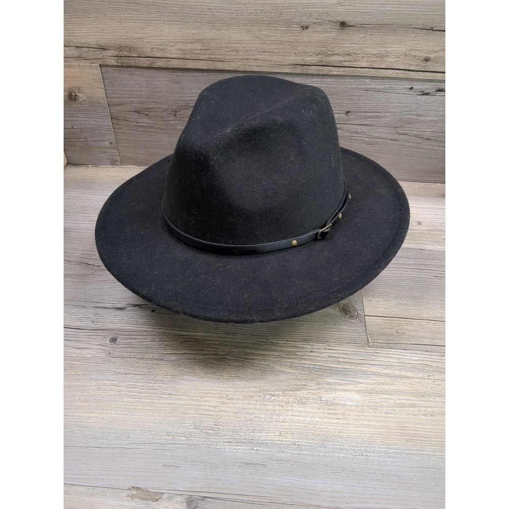 Classic Wide Brim Belt Buckle Fedora Hat 24"‎ Circumference Black - Picture 2 of 10